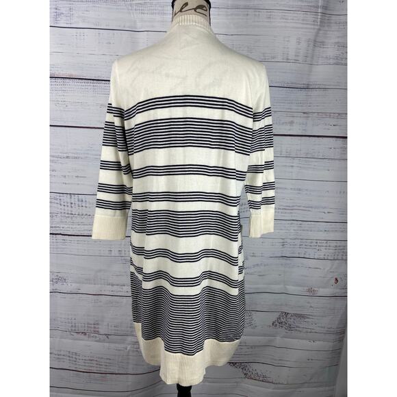Talbots Cardigan Womens Sp Stripe Open Front Pockets Pima Cotton Knit 3/4 Sleeve - Picture 6 of 12